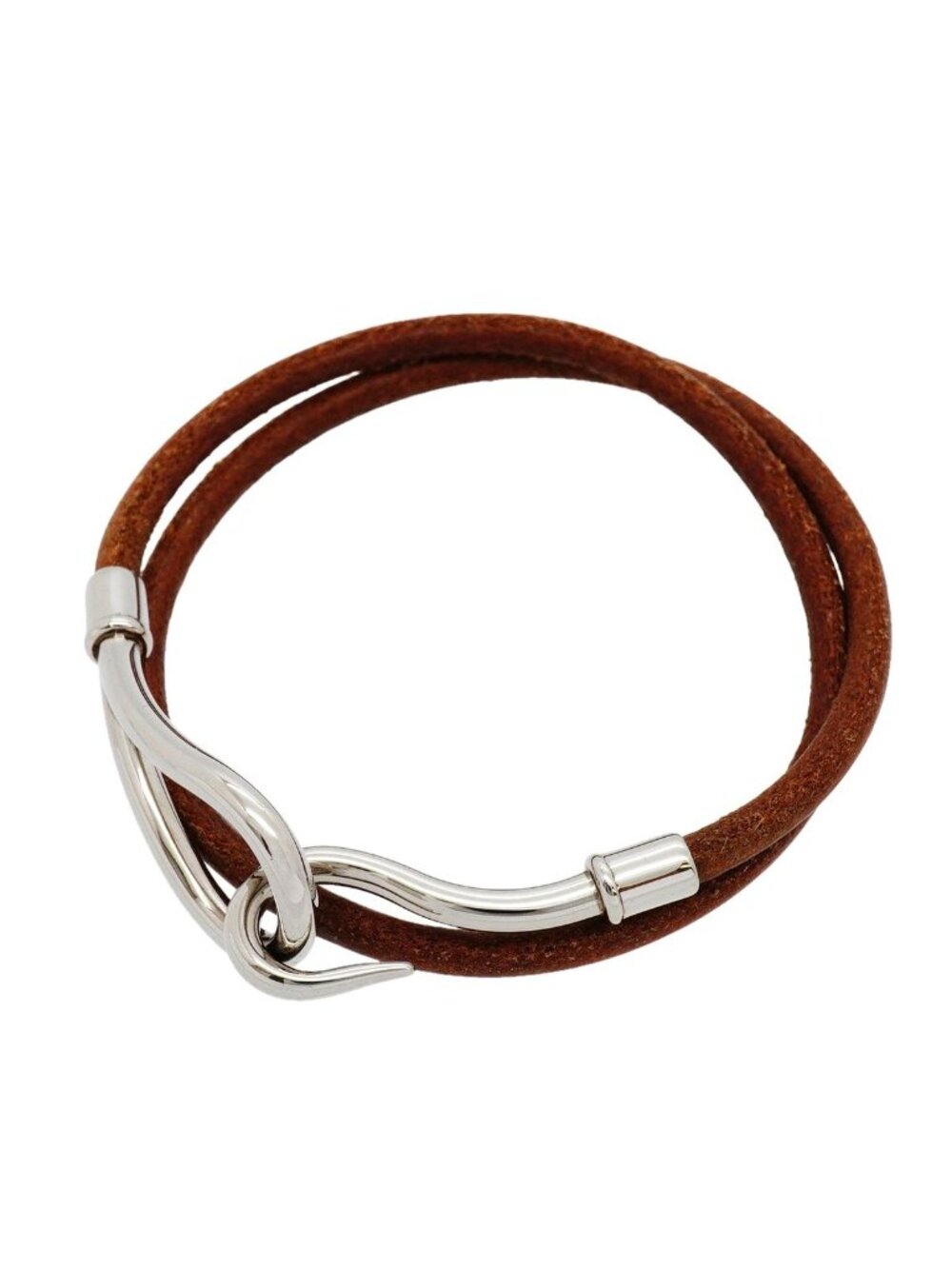 Hermes Bracelet Jumbo Hook Metal Leather Silver Brown